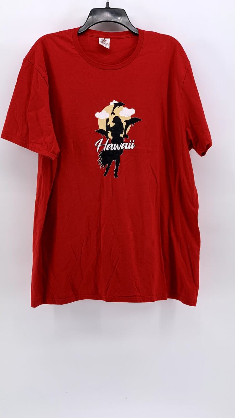 SPIRIT OF AMERICA Men's Red Hawaii Graphic Crewneck Short Sleeve Shirt SZ 2XL